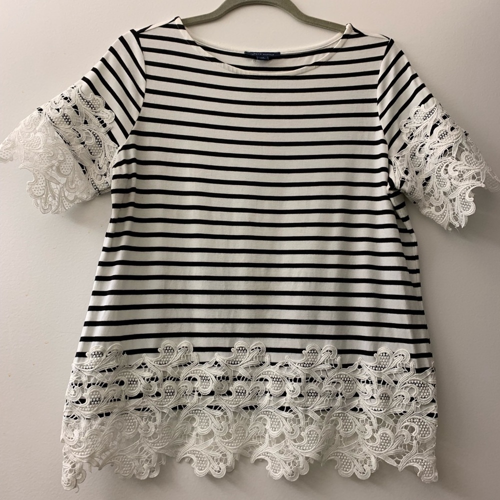 Tommy Hilfiger lace trimmed knit striped top